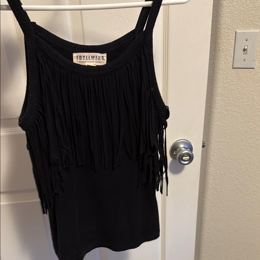 Idyllwind Black Fringe Sleeveless Tank Top